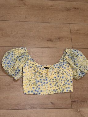Abercrombie & Fitch Yellow Floral Puff-Sleeve Crop Top - Women
